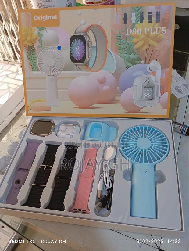 D96 Ultra Smart Watch, Earbud Rechargeable Fan - Blue · Photo 1