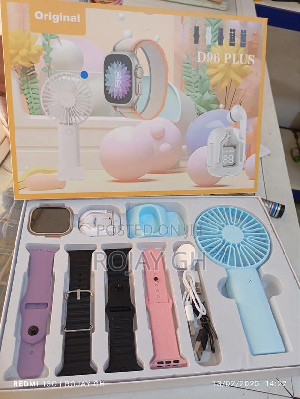 D96 Ultra Smart Watch, Earbud Rechargeable Fan - Blue · Photo 2