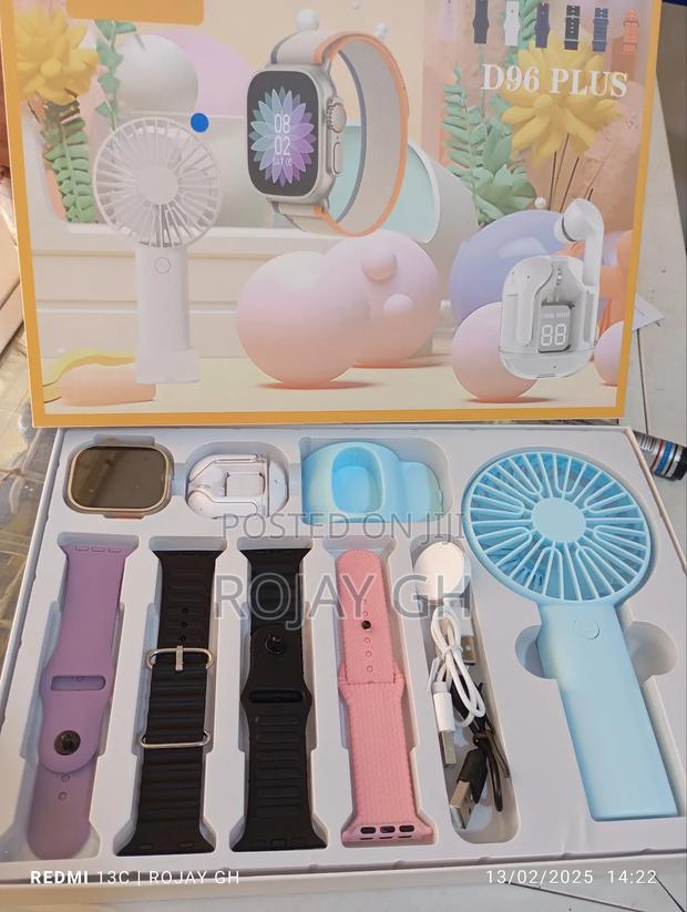 D96 Ultra Smart Watch, Earbud Rechargeable Fan - Blue · Photo 3