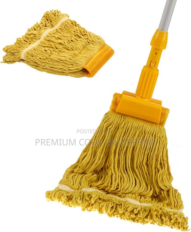 Industrial Cotton Wet Mop With Long Handle, Yellow · Photo 1