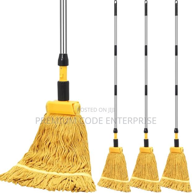 Industrial Cotton Wet Mop With Long Handle, Yellow · Photo 2