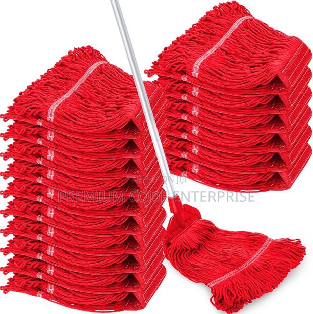 Industrial Cotton Wet Mop With Long Handle, Red · Photo 1
