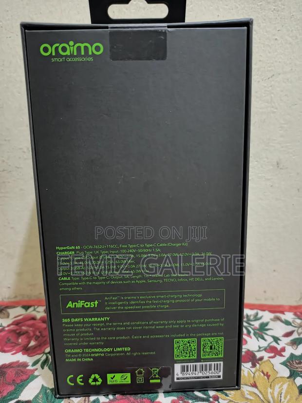 Oraimo Hyper Gan 65 65w Gan Wall Charger Kit + 100w Cc Cable · Photo 3