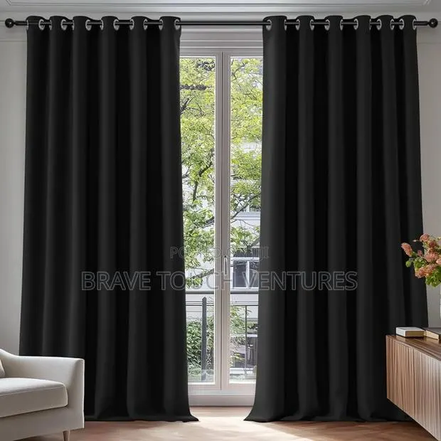 2 Pieces Blackout Curtains for Doors and Windows - Black · Photo 1