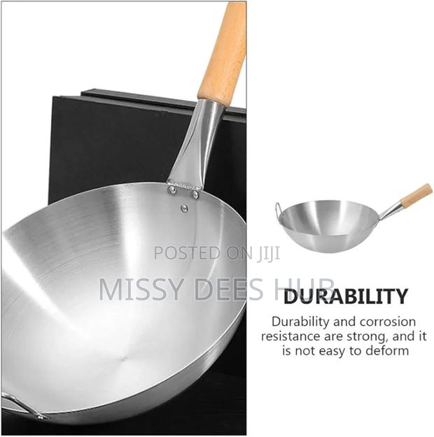 40cm Stainless Steel Wok With Long Wooden Handle · Photo 6