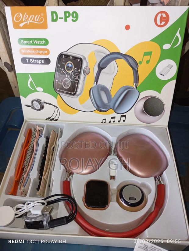 D-P9 Smart Watch With Bt Mini Speaker P9 Headphone - Red · Photo 1