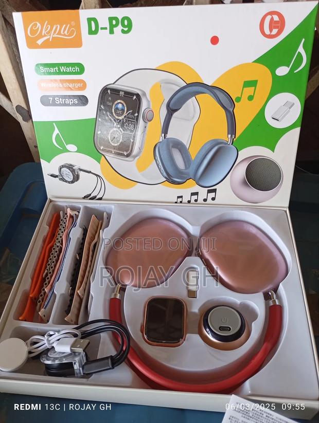 D-P9 Smart Watch With Bt Mini Speaker P9 Headphone - Red · Photo 3