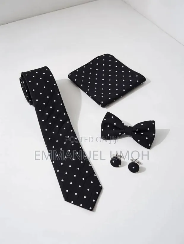 Very Nice and Classic Long Tie, Bow Tie, Cufflinks and Pocket Kerchief · Photo 1