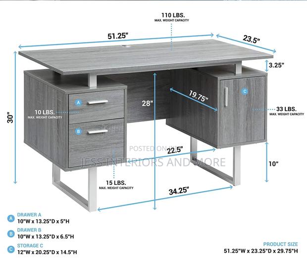 Office Desk With Storage, (Gray) · Photo 3