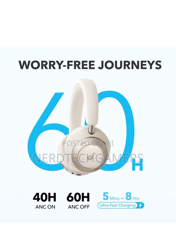 Anker Space One Wireless Over-Ear Back Headphones (Cream · Photo 4