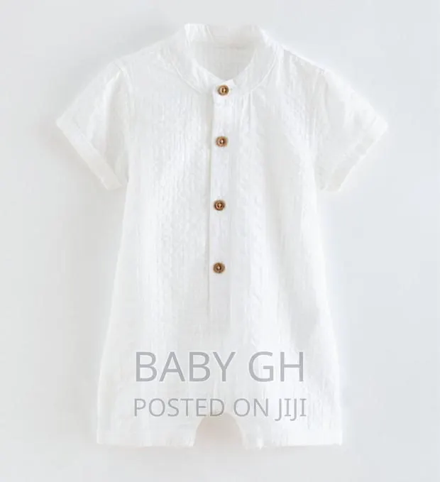 George White Stripe Woven Romper and Hat Outfit · Photo 1