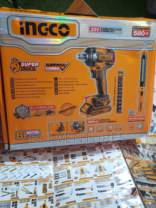 Ingco Cordless Impact Wrench Work Lamp (2 Pieces Combo Kit · Photo 1