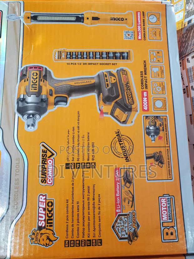 Ingco Cordless Impact Wrench Work Lamp (2 Pieces Combo Kit · Photo 2