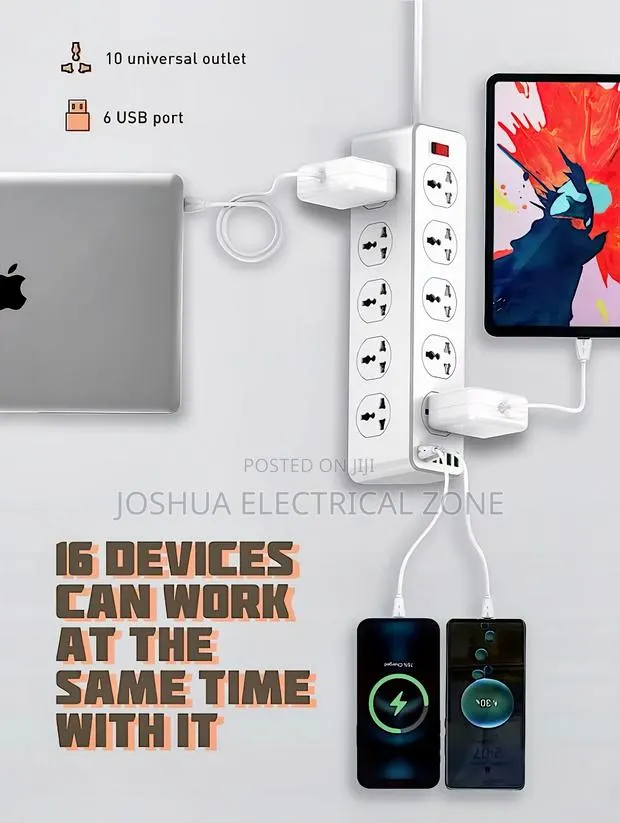 Socket With 10 Outlets 6 Usb Ports – 30w Fast Charging · Photo 1