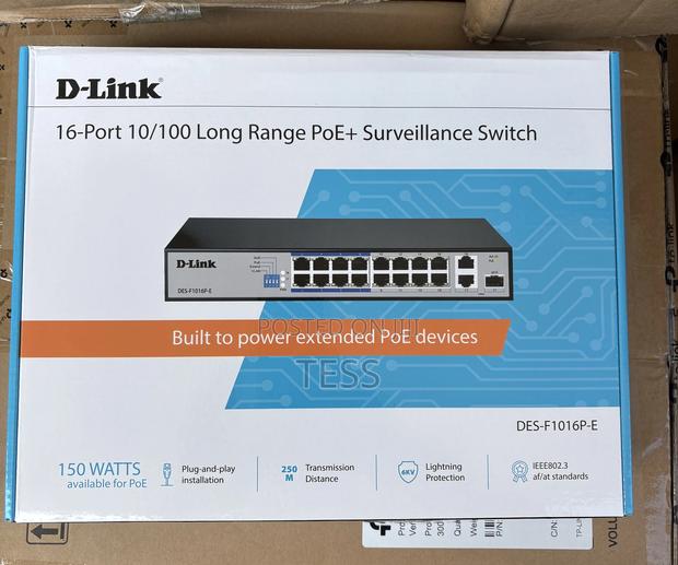D-Link 16-Port 10/100 Poe+ Surveillance Switch Des-F1016p-E · Photo 1