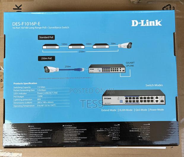D-Link 16-Port 10/100 Poe+ Surveillance Switch Des-F1016p-E · Photo 2