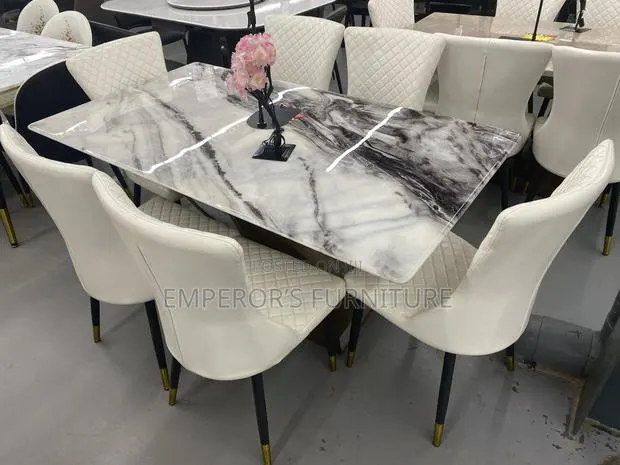 Glossy Marble Top Six Seater Dining Set · Photo 1