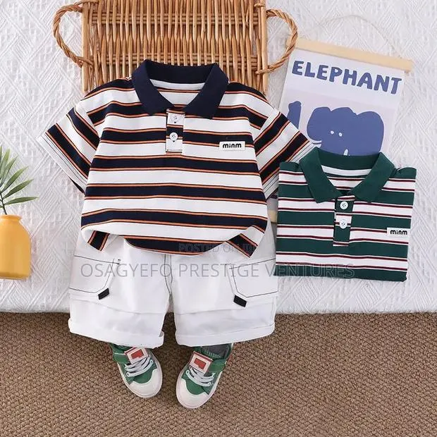 Boys' Striped Polo Shirt Cargo Shorts 2-Piece Set · Photo 3