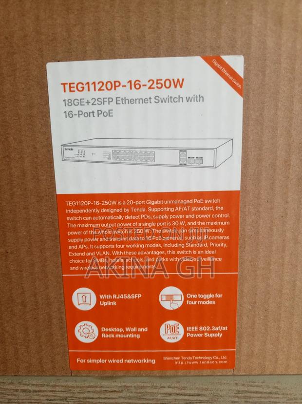 Tenda 18ge+2sp Gigabit Ethernet Poe Switch Teg1120p-16-250w · Photo 2