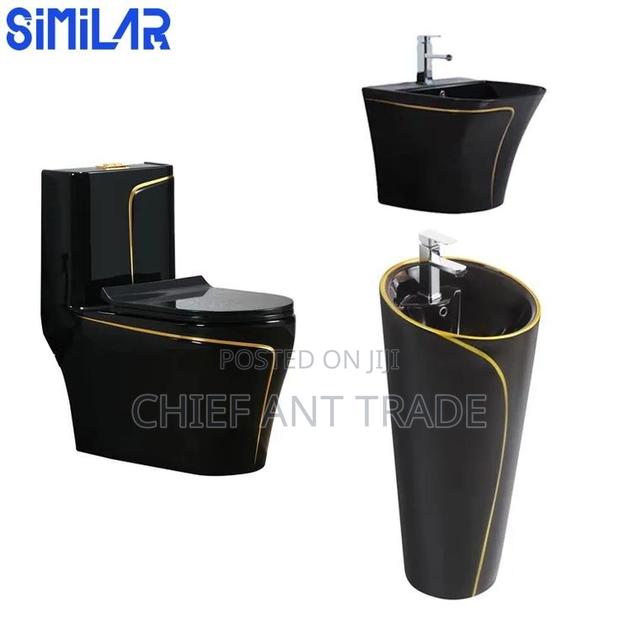 Toilet Seat Wc With Basin Black and Gold W652s + HGB-1 · Photo 2
