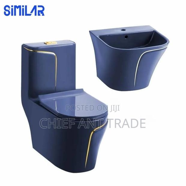Toilet Seat With Basin Dark Blue · Photo 1