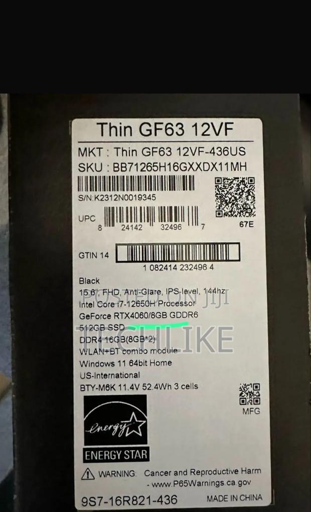 New Laptop MSI GF63 16GB Intel Core I7 SSD 512GB · Photo 3