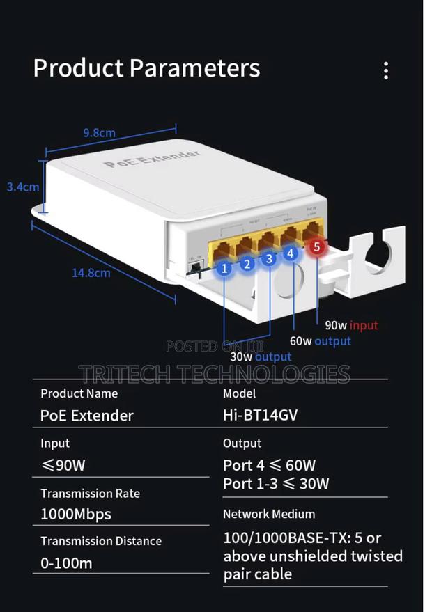 Poe Extender 1in 4out Outdoor Poe++ Gigabit Extender · Photo 4