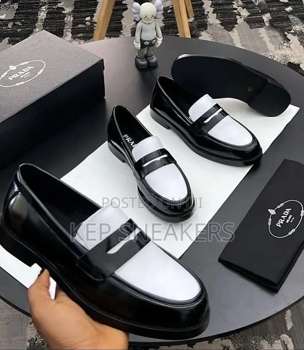 Prada Two-tone Brushed Leather Loafers