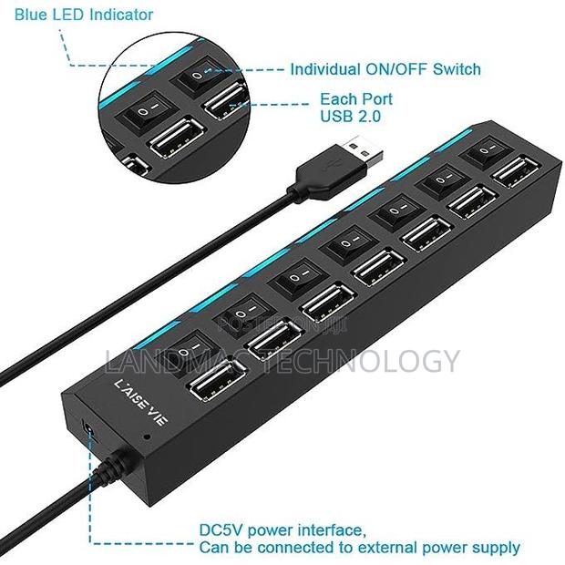 7 Port Usb 2.0 High Speed Power Splitter Switch On/Off · Photo 1
