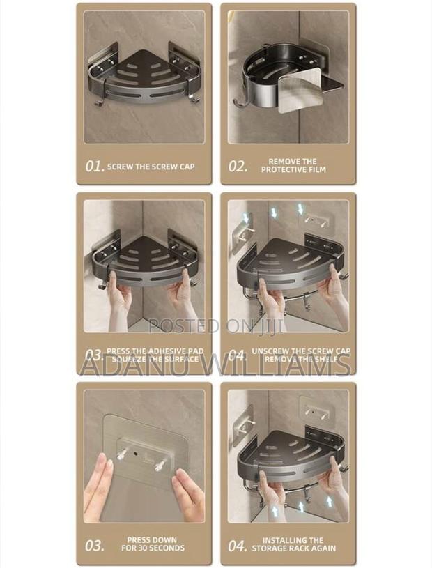 2 Tiers Triangle Bathroom Shelves With Hooks Towel Bar · Photo 2
