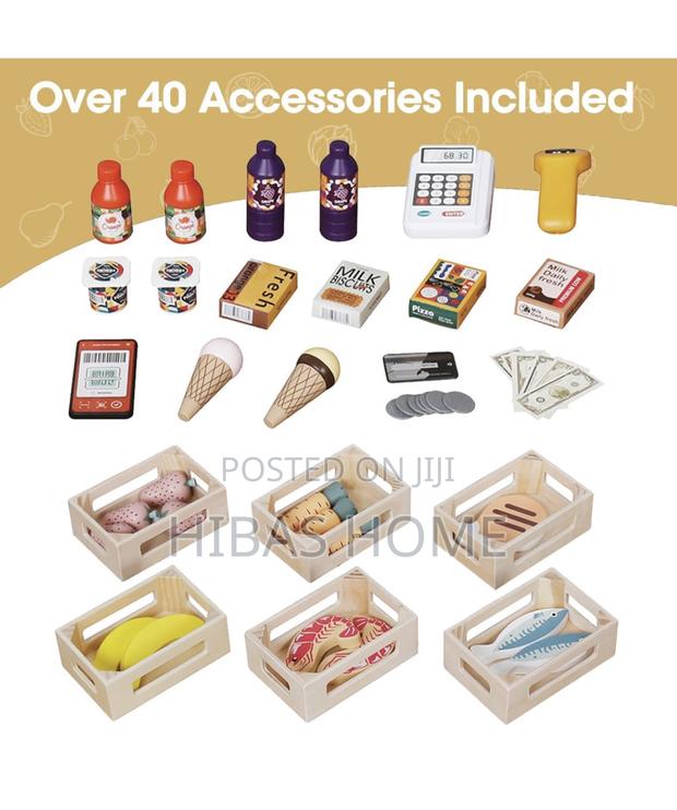 Kids Wooden Supermarket Shopping Cart With Toy Cash Register · Photo 3
