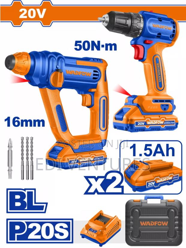 Wadfow Cordless 20v Drill Rotary Hammer 16mm+ 2 Battery · Photo 2