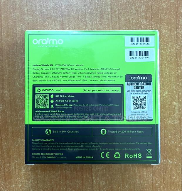 Oraimo Watch 5n 2.01'' Tft Ip68 Smart Watch | Osw-806n · Photo 2