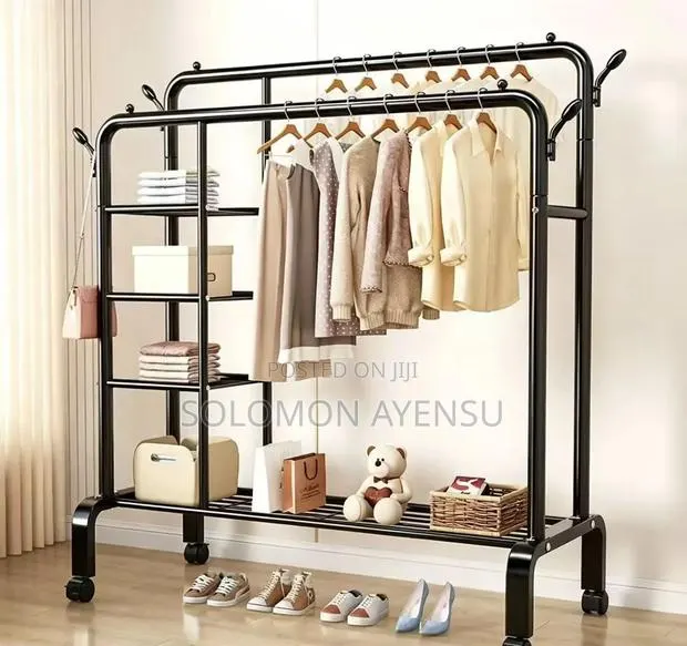Double Bar Clothes Hanger With Side Shelf. · Photo 1