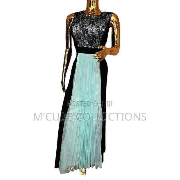 Black Lace Mint Pleated Gown · Photo 1