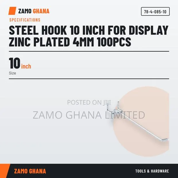 Steel Hook 10 Inch for Display Zinc Plated 4Mm 100Pcs - 78-4-085-10 · Photo 1