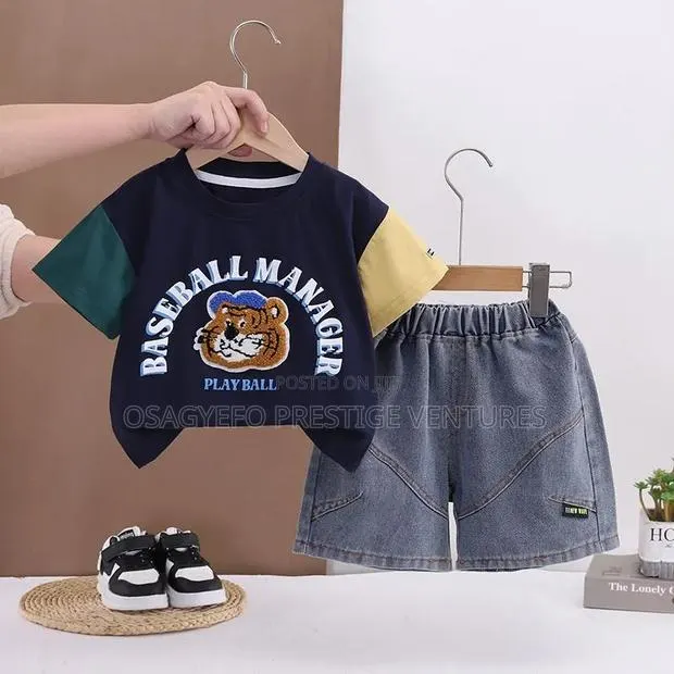 Boys' "Baseball Manager" T-Shirt Denim Shorts Set · Photo 1