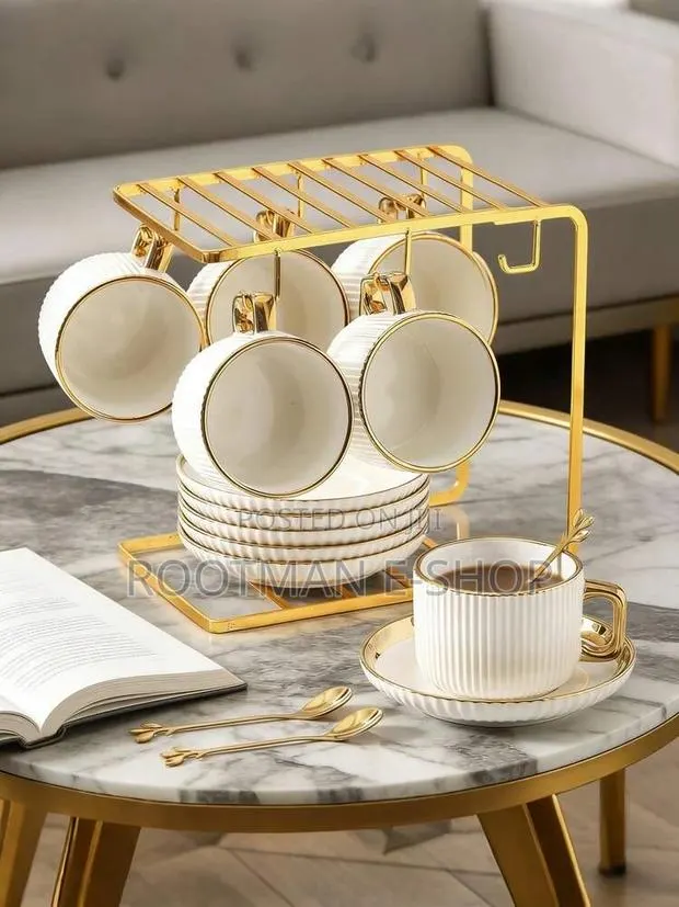 Ceramic 3 Cup Set With Gold Rack · Photo 1
