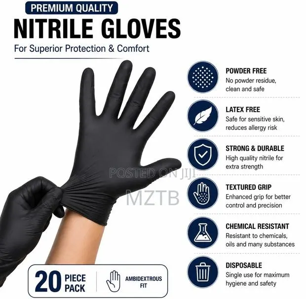 Nitrile Disposable Black Gloves Powder-Free & Latex-Free - 20pcs · Photo 4