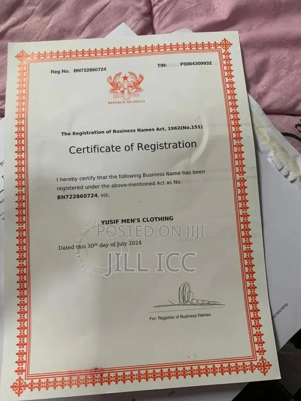 Business Certificate Registration/Tax Clearance Certificate