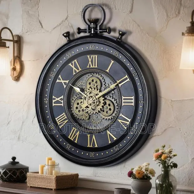24in Decorative Moving Gear Large Wall Clock, Oversized Industrial · Photo 1