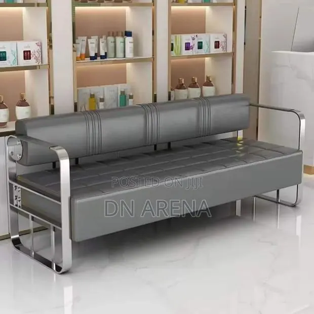 Leather Loveseat Sofa With Golden Metal Arms · Photo 2
