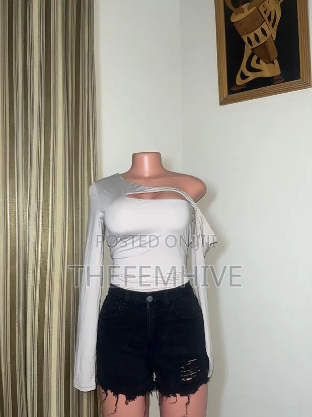 Nude Asymmetric Crop Top Thrift · Photo 1
