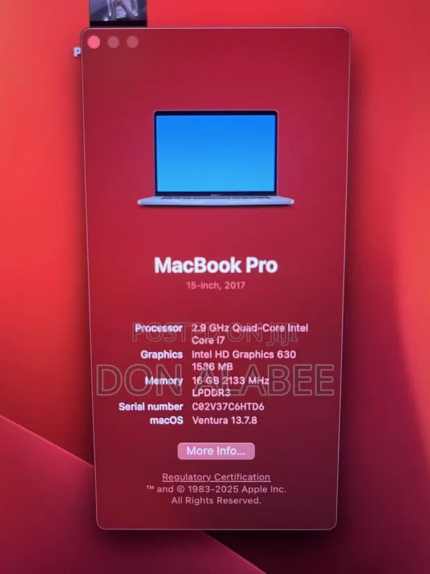 Laptop Apple MacBook Pro 2017 16GB Intel Core i7 SSD 512GB · Photo 1
