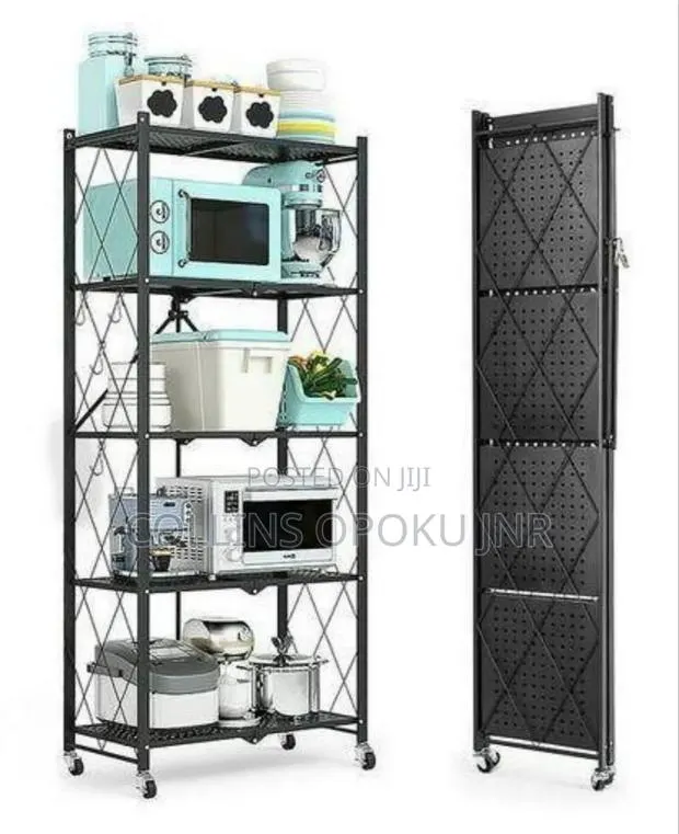 5 Tier Multi-purpose Foldable Metal Storage Shelf- Black · Photo 1