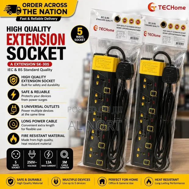 TEChome a Extension SK-305 5-Way Extension Socket – Black Yellow · Photo 1