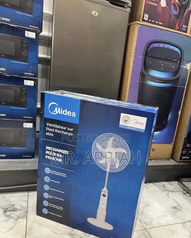 Lovely Design Midea 18” Rechargeable Standing Fan(White)Digital Remote · Photo 1