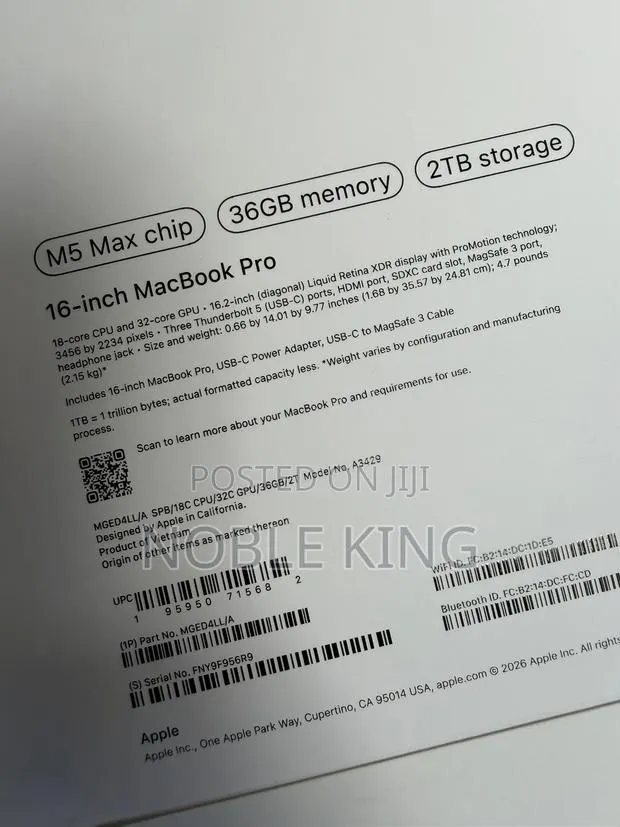 New Laptop Apple MacBook Pro 2026 M5 Max 36GB Apple M5 Max SSD 2T · Photo 1