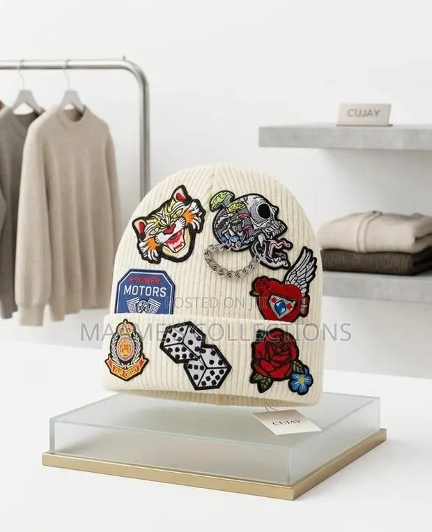Elegant Beanie Hat With Fashion Patch Print · Photo 1