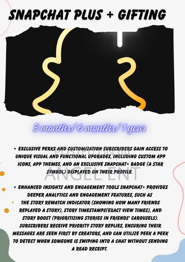 Snapchat + Gifting Available (3 Months/6 Months/1 Year) · Photo 1